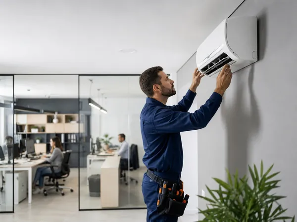 Manutenção de ar-condicionado em ambiente empresarial